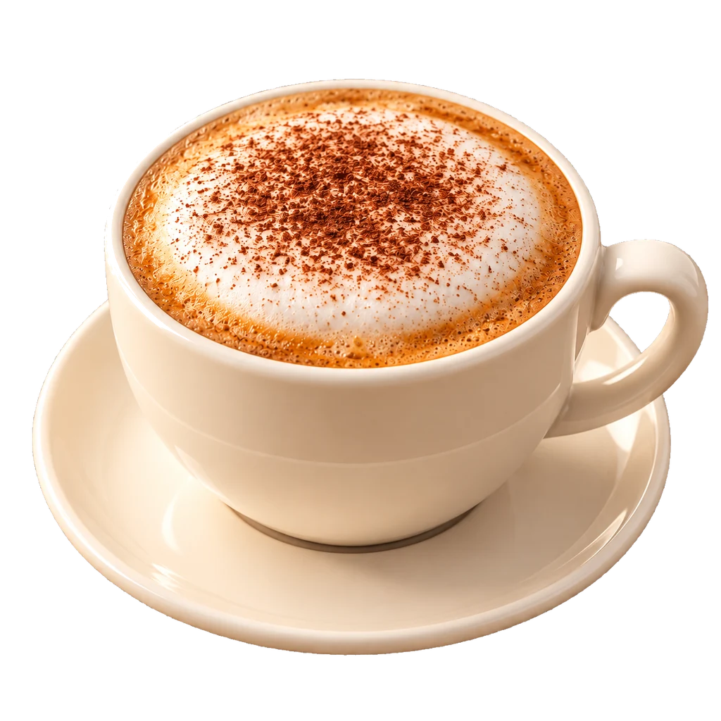 Capiccino cremoso em uma xícara de cerâmica creme.