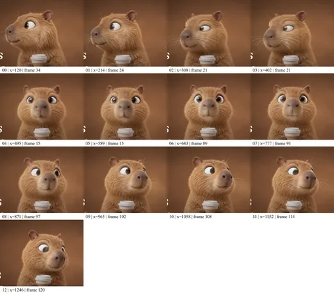 13 poses de descanso, esquerda → direita