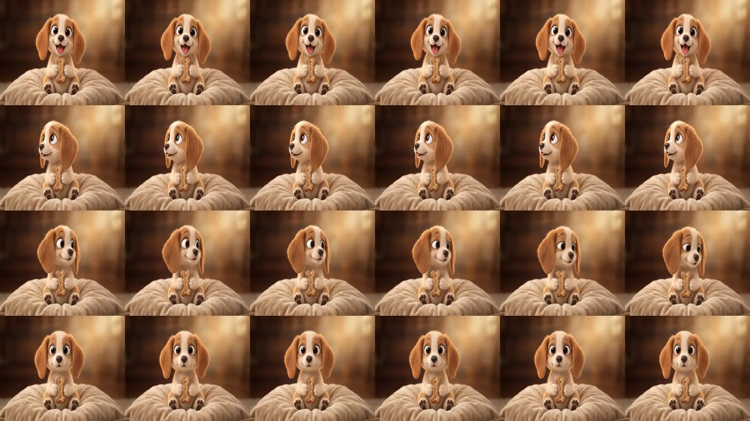 Recorte das seis primeiras colunas da sprite sheet, com quatro linhas de frames do filhote.